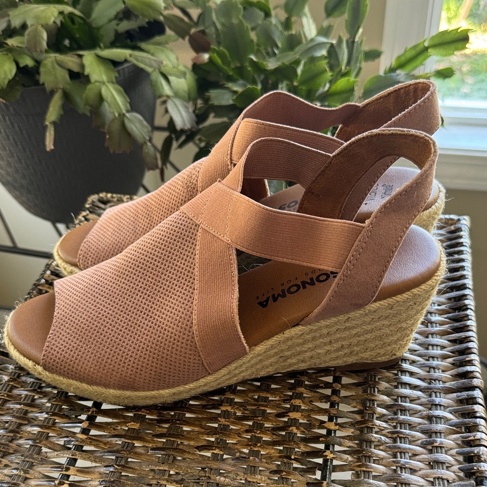 Sonoma Women's‎ Ortholite Pink Blush Espadrilles Open Toe Wedge Size 8.5 - Picture 2 of 10
